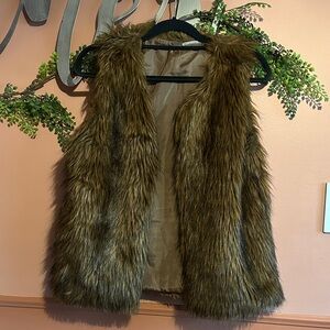Poof! Faux Fur Trim Vest in Brown and Black